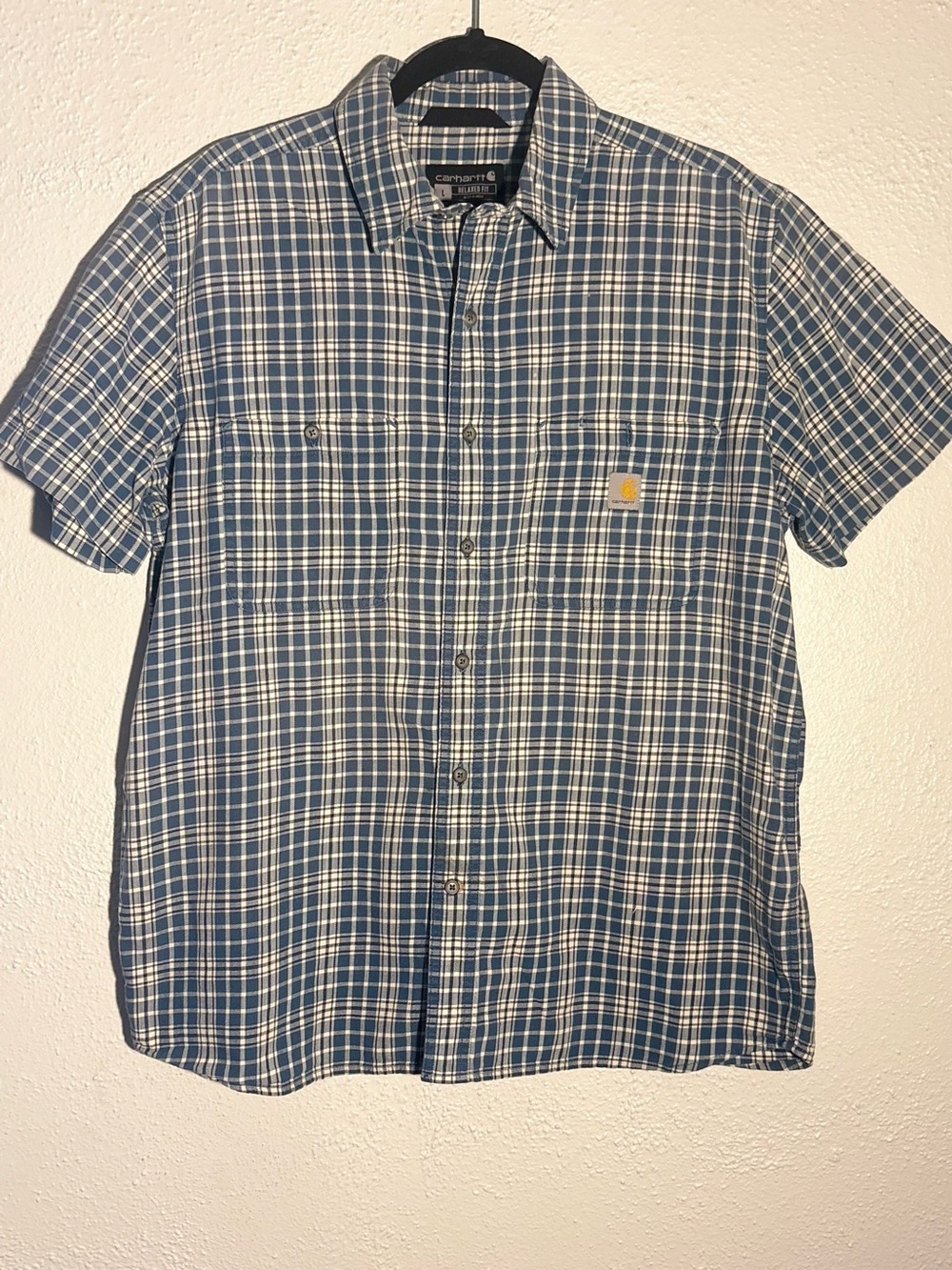 Carhartt Rugged Flex Blue Plaid Relaxed Fit Button Shirt Size L - Picture 3 of 7